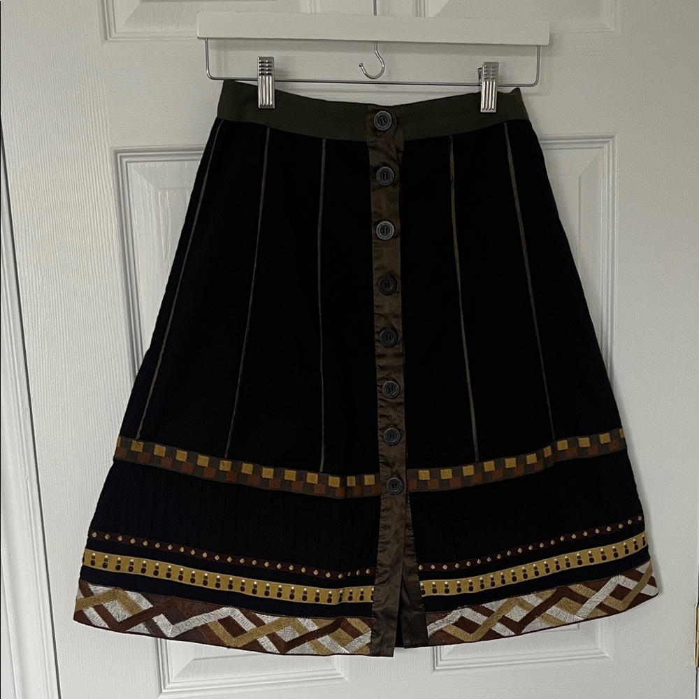 Catherine Malandrino Black A-Line Skirt with Geometric Trim